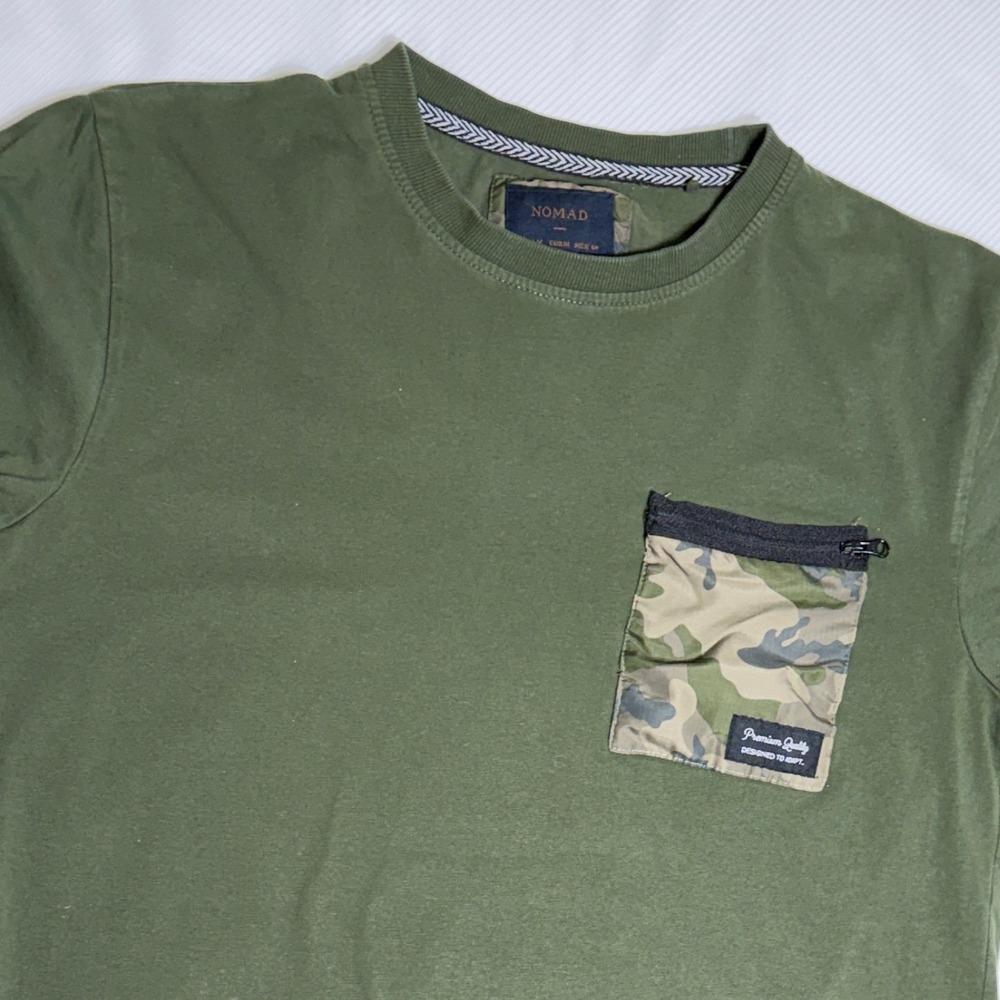 Nomad Mens Olive‎ Green Tactical Camo Zipper Pocket T-Shirt Size Medium